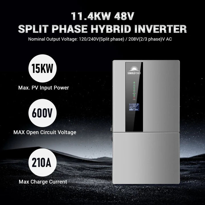 Sungold Power Hybrid Solar Kit 11.4KW 48V Split Phase 20.48KWH/51.2KWH Lithium Battery
