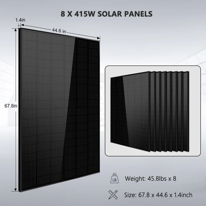 Sungold Power Off-Grid Solar Kit 8000W 48VDC 120V/240V LifePo4 10.24KWH-16.07KWH Lithium Battery 8 X 415 Watts Solar Panels