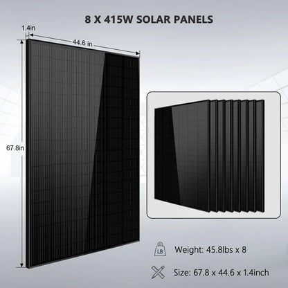 Sungold Power Off-Grid Solar Kit 8000W 48VDC 120V/240V LifePo4 10.24KWH-16.07KWH Lithium Battery 8 X 415 Watts Solar Panels