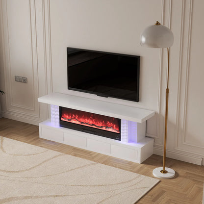 VANITII Pearl 71" LED Mirrored Electric Fireplace TV Stand
