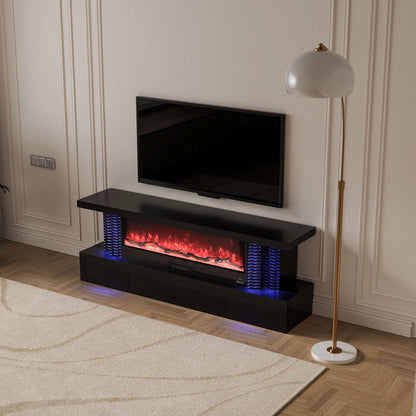 VANITII Obsidian 71" LED Mirrored Electric Fireplace TV Stand