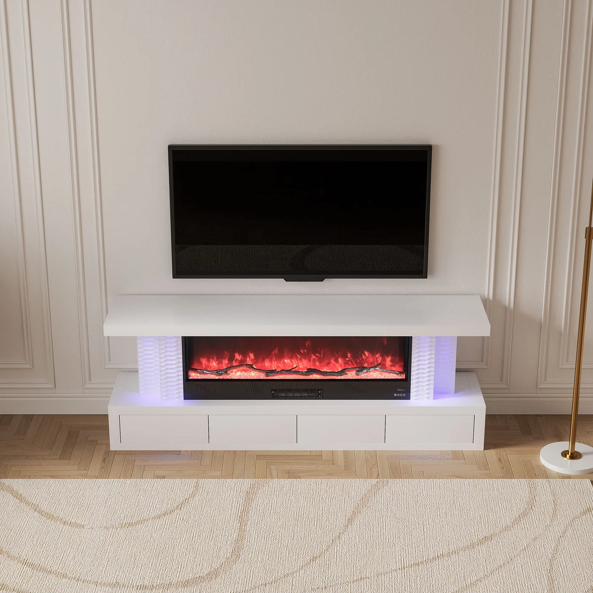 VANITII Pearl 71" LED Mirrored Electric Fireplace TV Stand