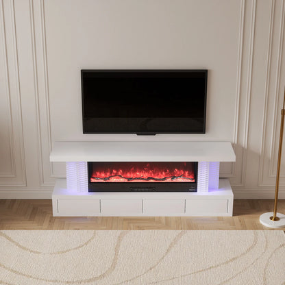 VANITII Pearl 71" LED Mirrored Electric Fireplace TV Stand