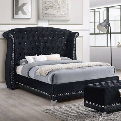 Barzini Luxury King Wingback Bed – Black Velvet & Crystal Tufting