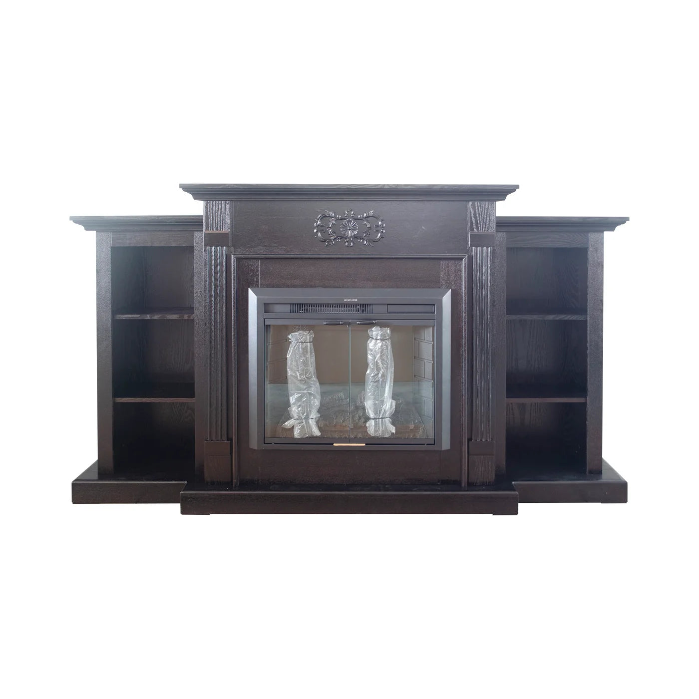 Dark Mahogany Ash Wood Veneer Fireplace TV Stand