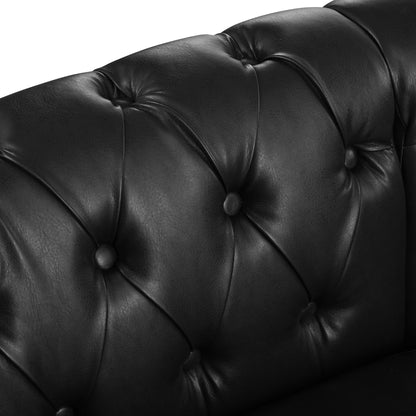 Midnight Reversible L-Shaped Chesterfield Sofa – 5 Seat Black PU Leather