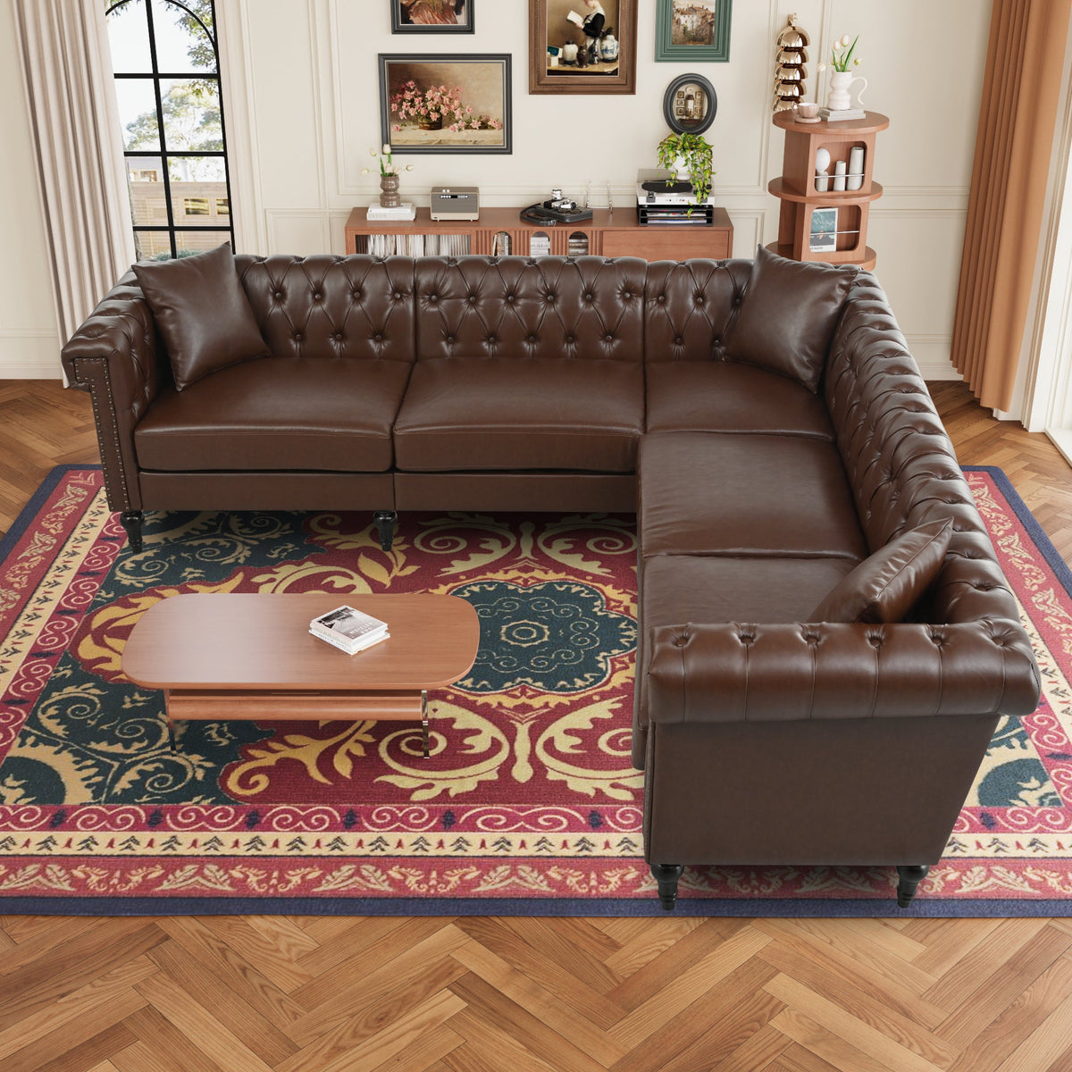 Man Cave Chesterfield Sofa - 5 Seat PU Leather