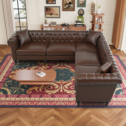 Man Cave Chesterfield Sofa - 5 Seat PU Leather