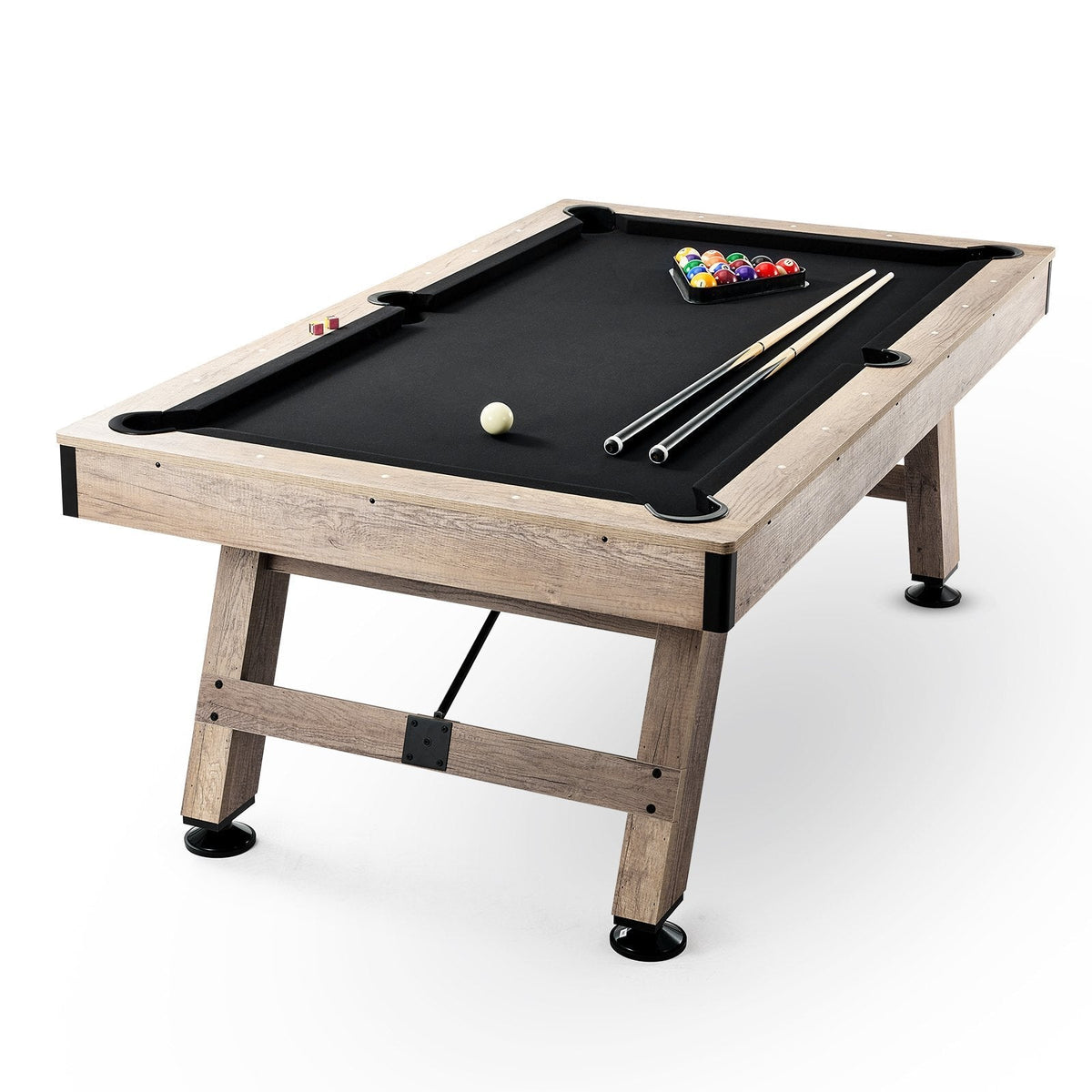 7-Foot Classic Wood Pool Table – Black Felt & Complete Billiards Set
