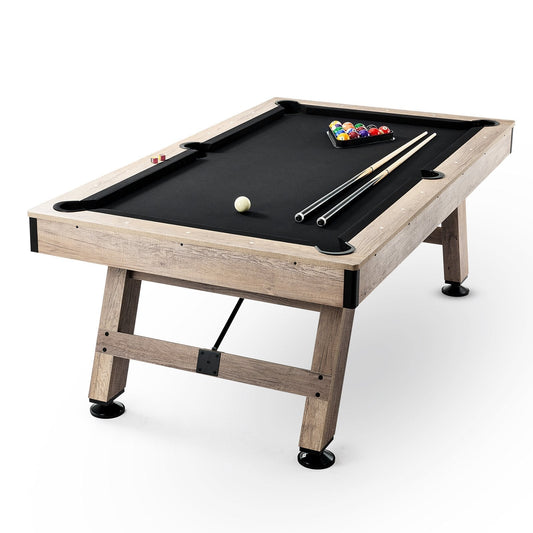 7-Foot Classic Wood Pool Table – Black Felt & Complete Billiards Set