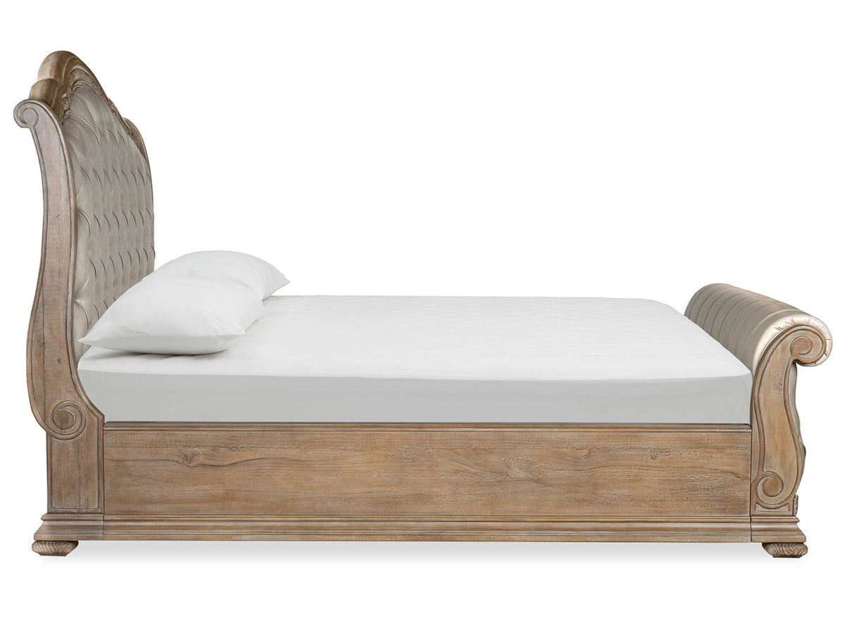 Marisol Luxury Upholstered Sleigh Bed – Elegant Fawn Finish