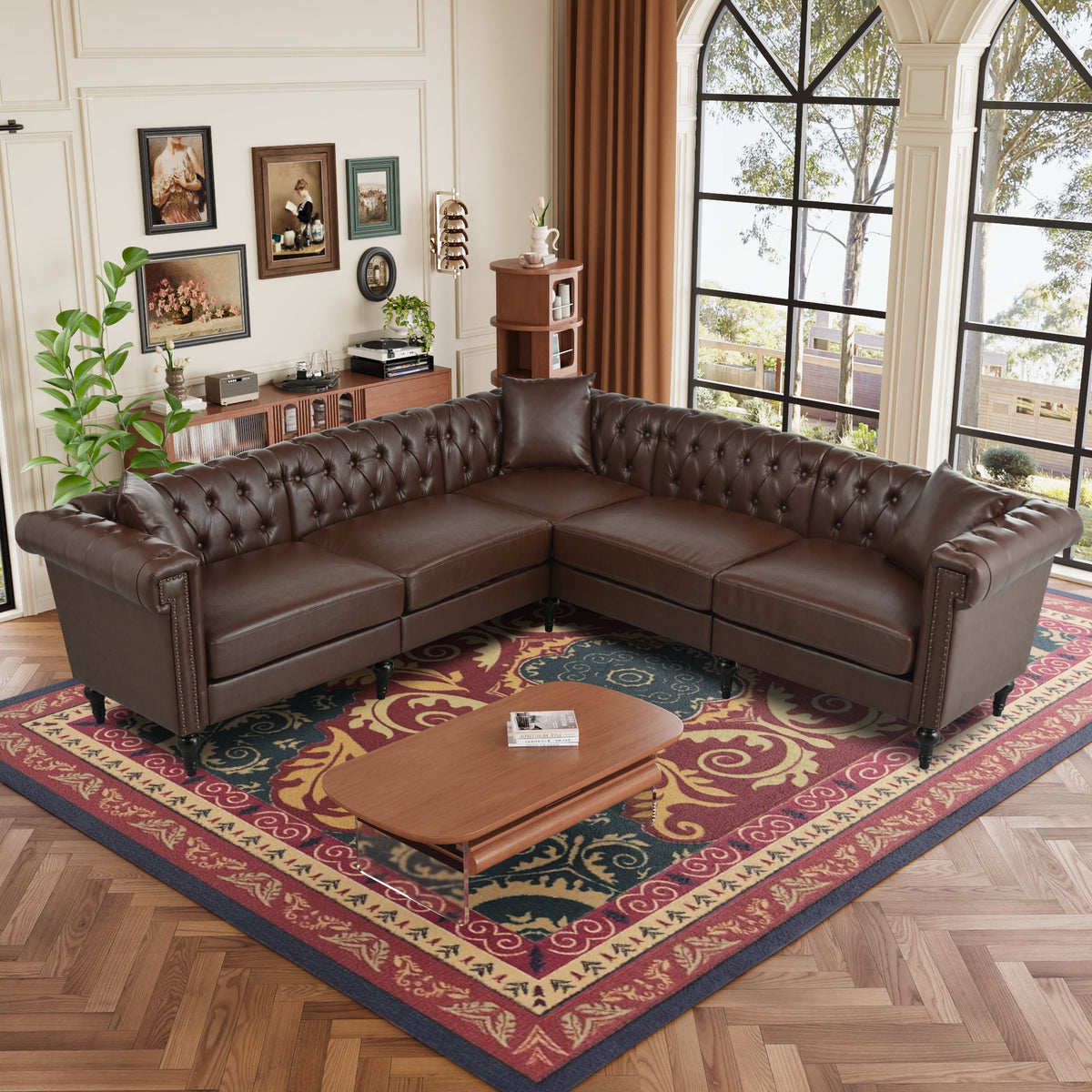 Man Cave Chesterfield Sofa - 5 Seat PU Leather