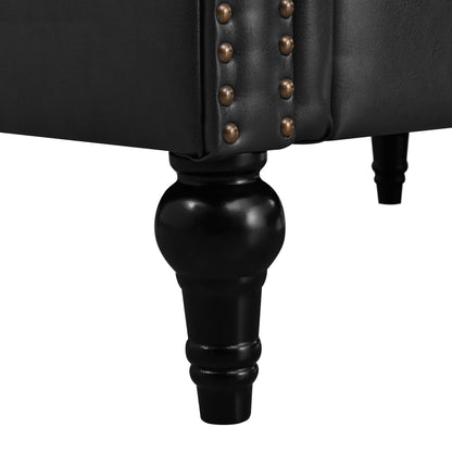 Midnight Reversible L-Shaped Chesterfield Sofa – 5 Seat Black PU Leather