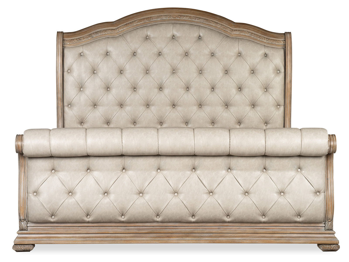 Marisol Luxury Upholstered Sleigh Bed – Elegant Fawn Finish