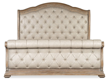 Marisol Luxury Upholstered Sleigh Bed – Elegant Fawn Finish