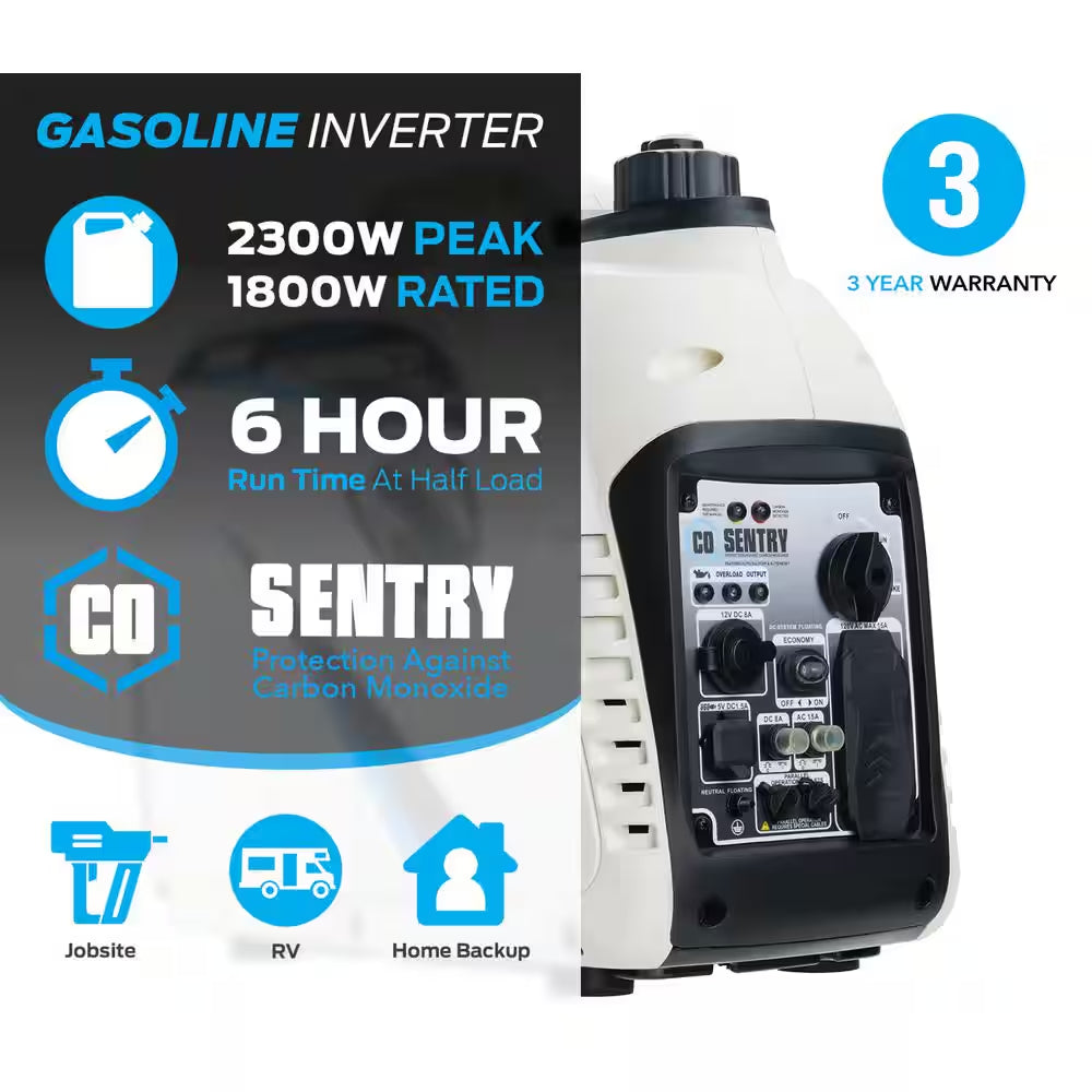 Super Quiet 2,300-Watt/1,800-Watt Portable Inverter Generator + Advanced CO Shutoff