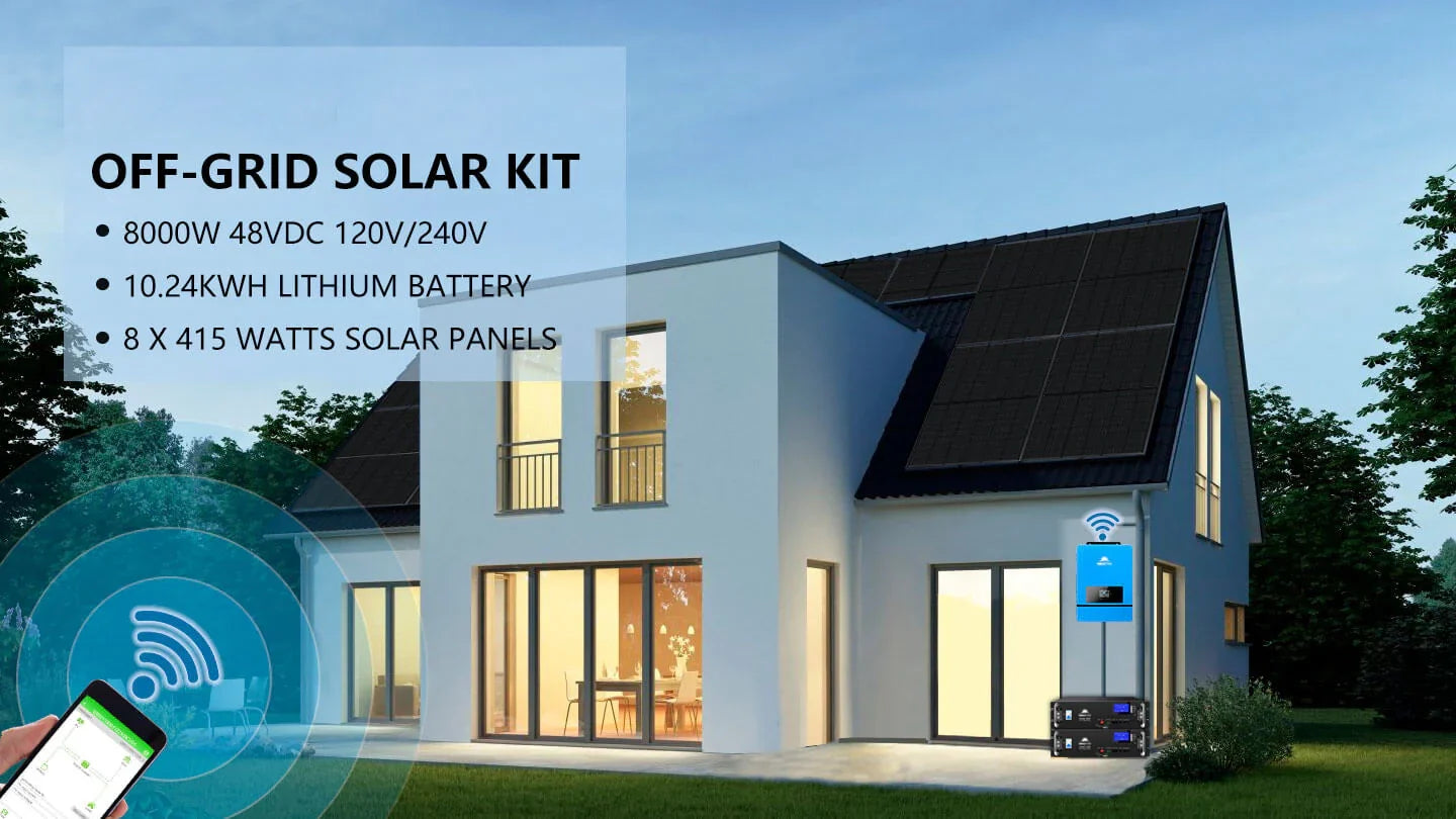 Sungold Power Off-Grid Solar Kit 8000W 48VDC 120V/240V LifePo4 10.24KWH-16.07KWH Lithium Battery 8 X 415 Watts Solar Panels