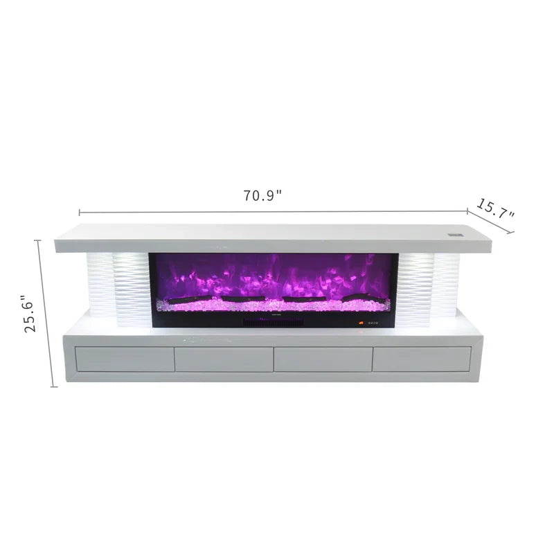 VANITII Pearl 71" LED Mirrored Electric Fireplace TV Stand