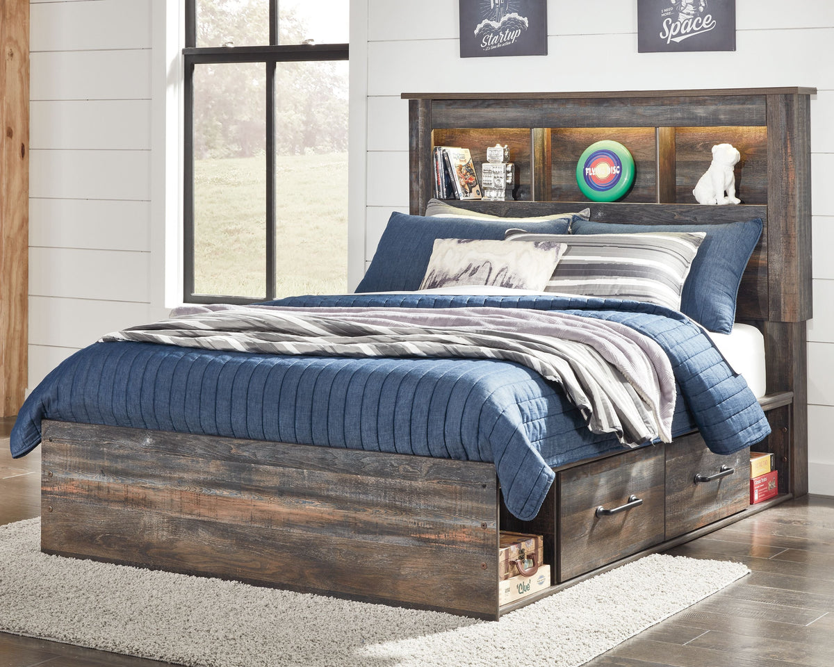Drystan Rustic Bookcase Bed – LED Lighting & Storage Options