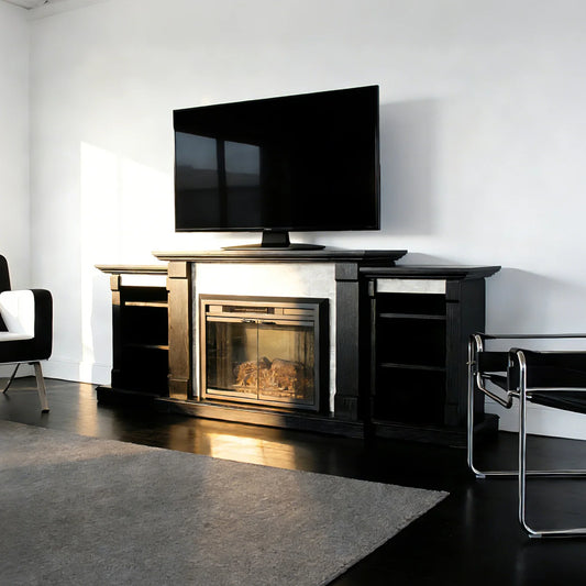 Black Okoume Veneer Fireplace TV Stand