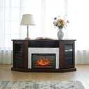 Deep Cherry Okoume Veneer Fireplace TV Stand with Bluetooth