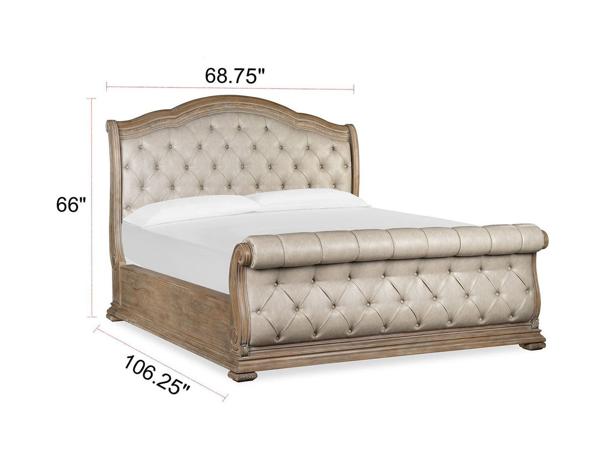 Marisol Luxury Upholstered Sleigh Bed – Elegant Fawn Finish