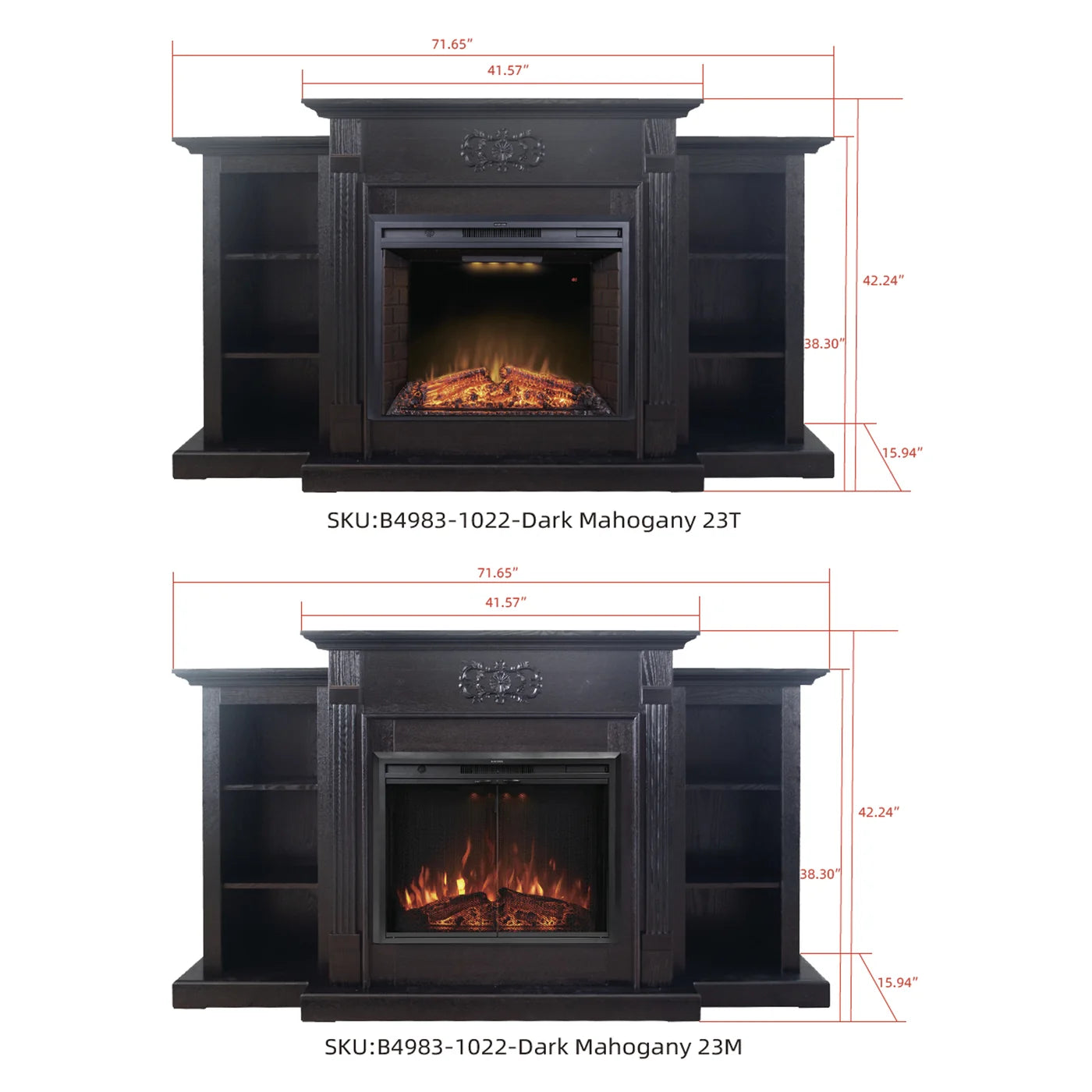 Dark Mahogany Ash Wood Veneer Fireplace TV Stand