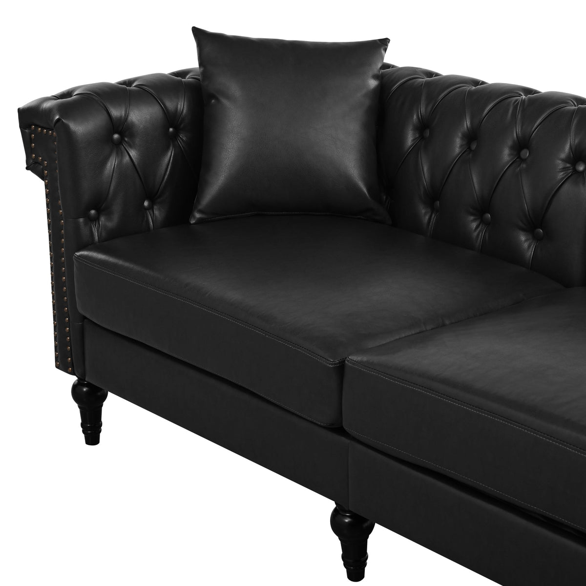 Midnight Reversible L-Shaped Chesterfield Sofa – 5 Seat Black PU Leather