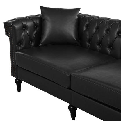 Midnight Reversible L-Shaped Chesterfield Sofa – 5 Seat Black PU Leather
