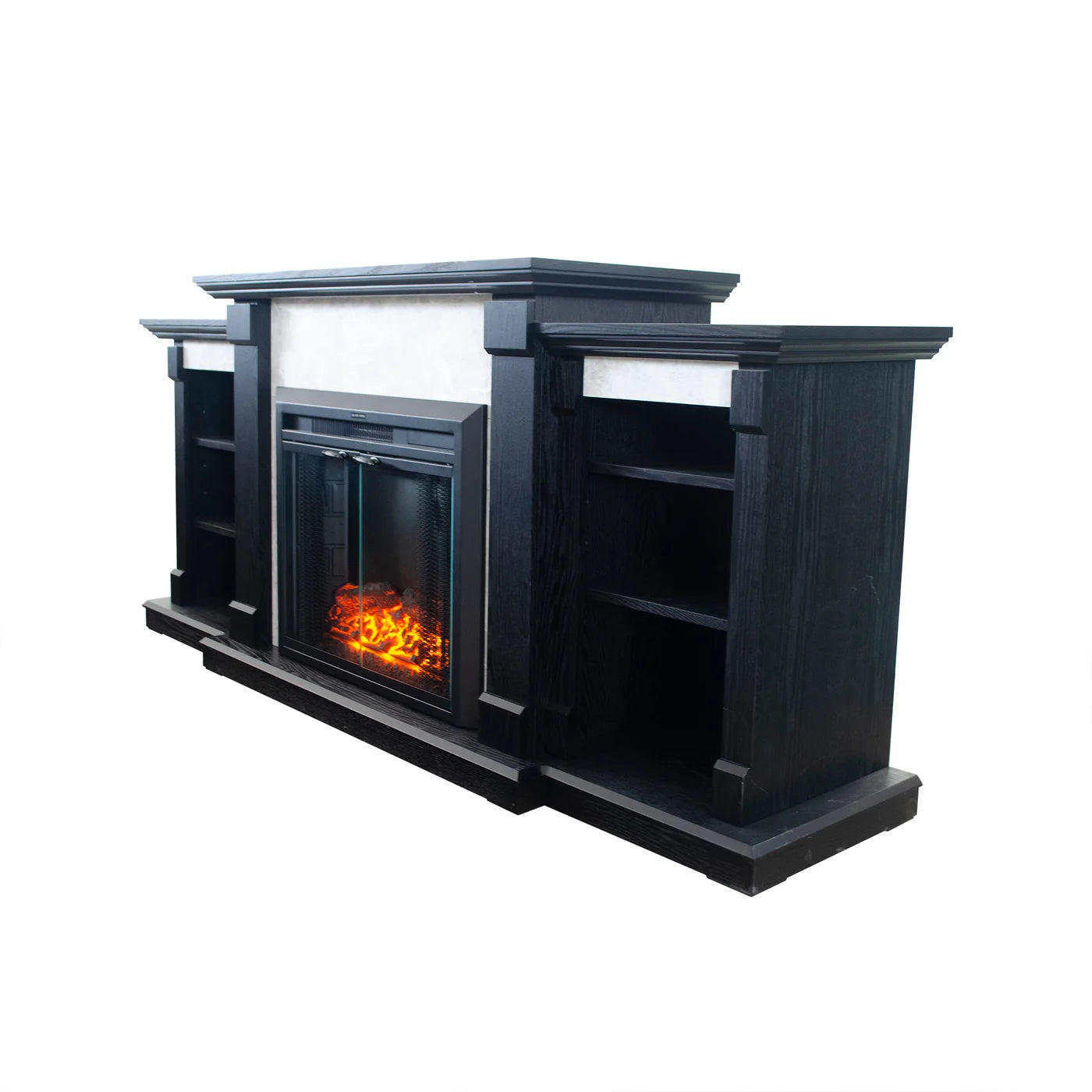 Black Okoume Veneer Fireplace TV Stand