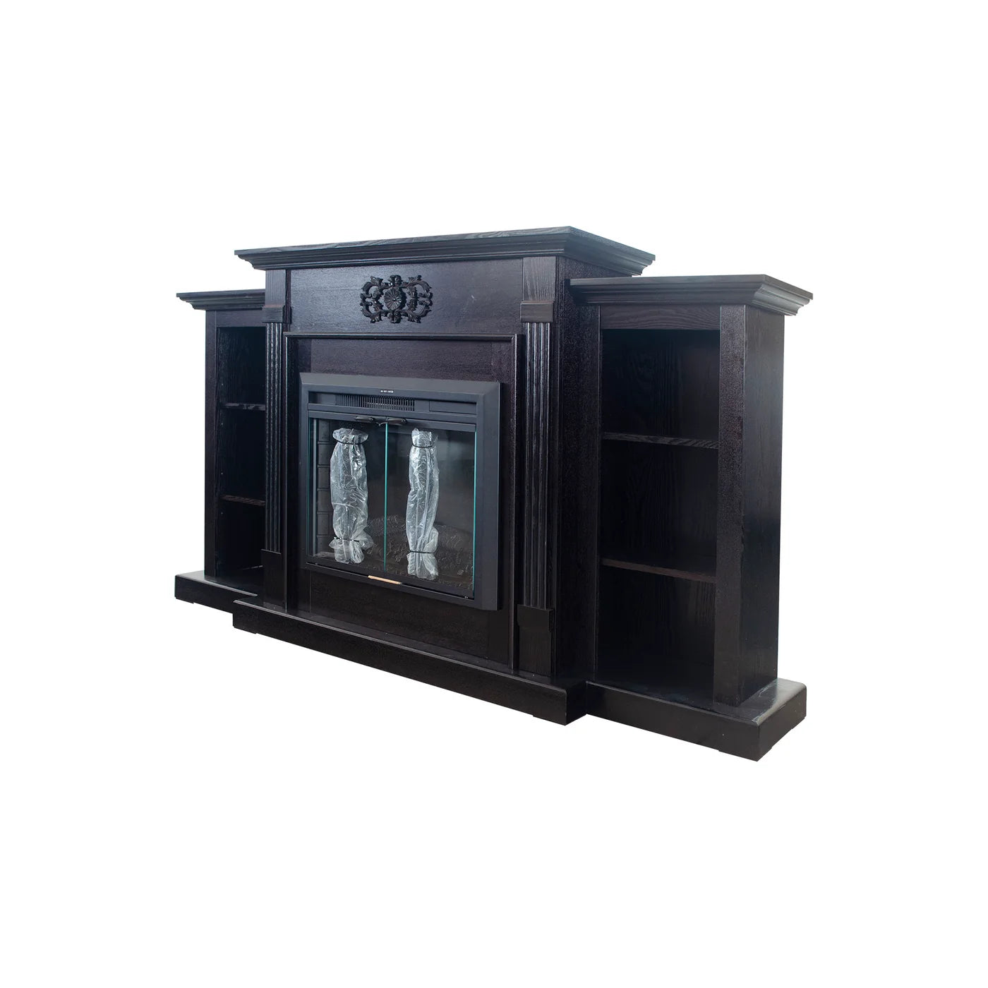 Dark Mahogany Ash Wood Veneer Fireplace TV Stand