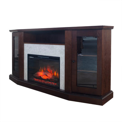 Deep Cherry Okoume Veneer Fireplace TV Stand with Bluetooth