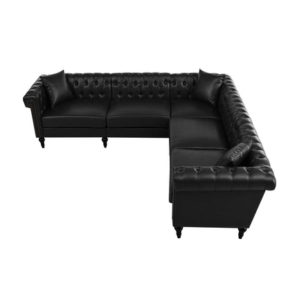 Midnight Reversible L-Shaped Chesterfield Sofa – 5 Seat Black PU Leather