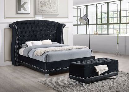 Barzini Luxury King Wingback Bed – Black Velvet & Crystal Tufting