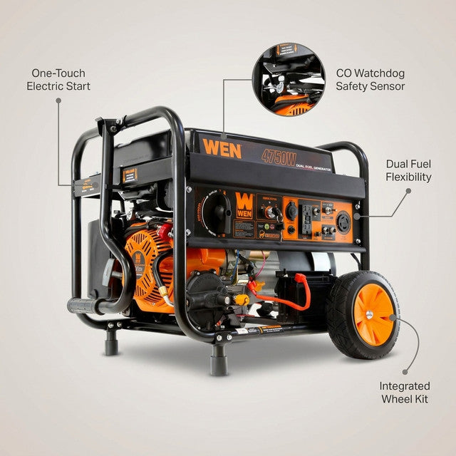 4,750-Watt 120V/240V Dual Fuel Portable Gas/Propane Generator + CO Watchdog