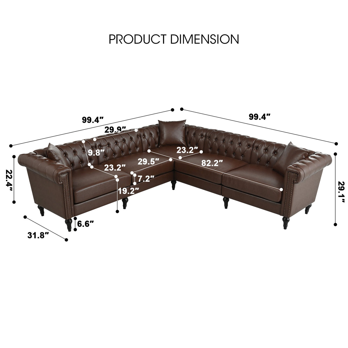 Man Cave Chesterfield Sofa - 5 Seat PU Leather