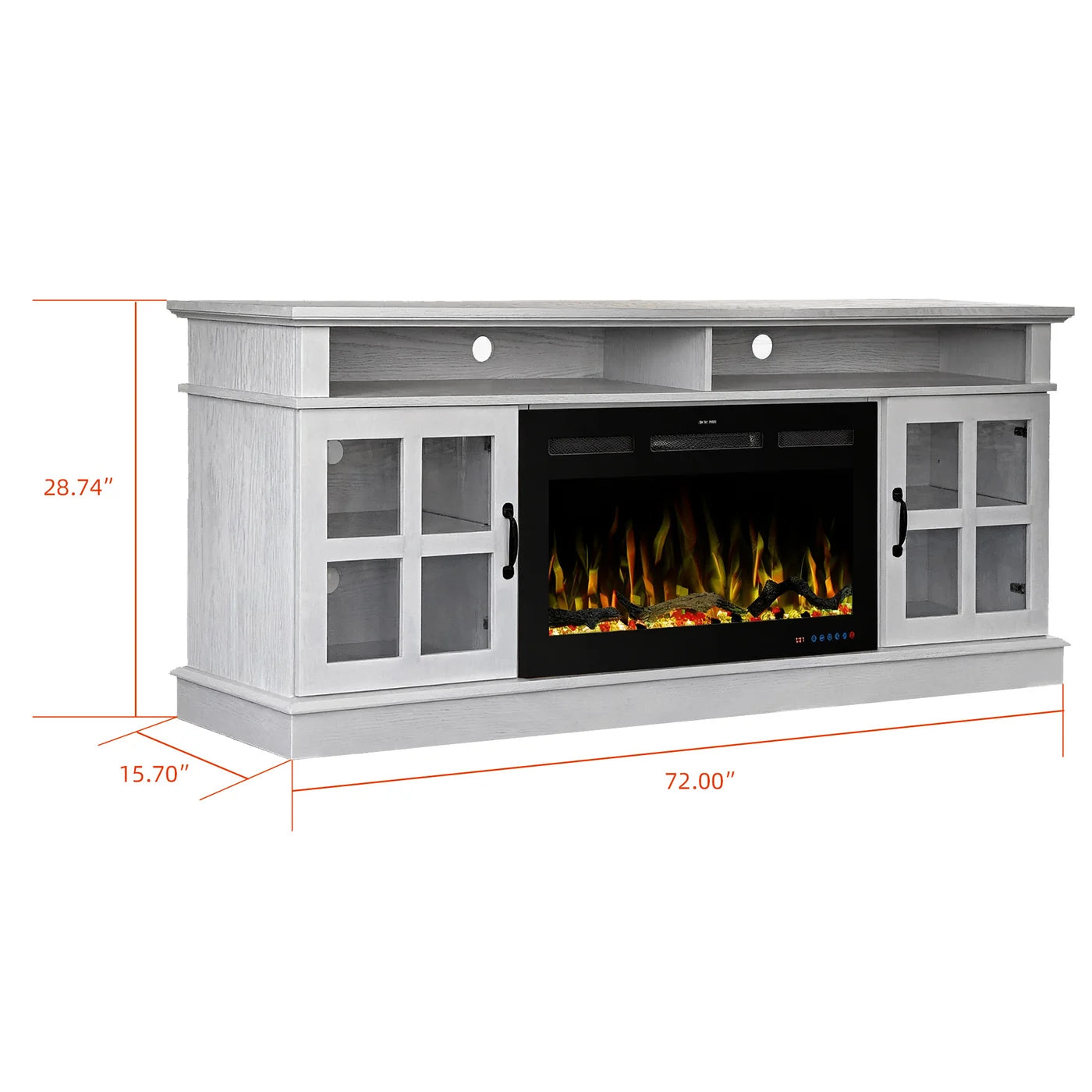 72" White Ash Wood Veneer Fireplace TV Stand