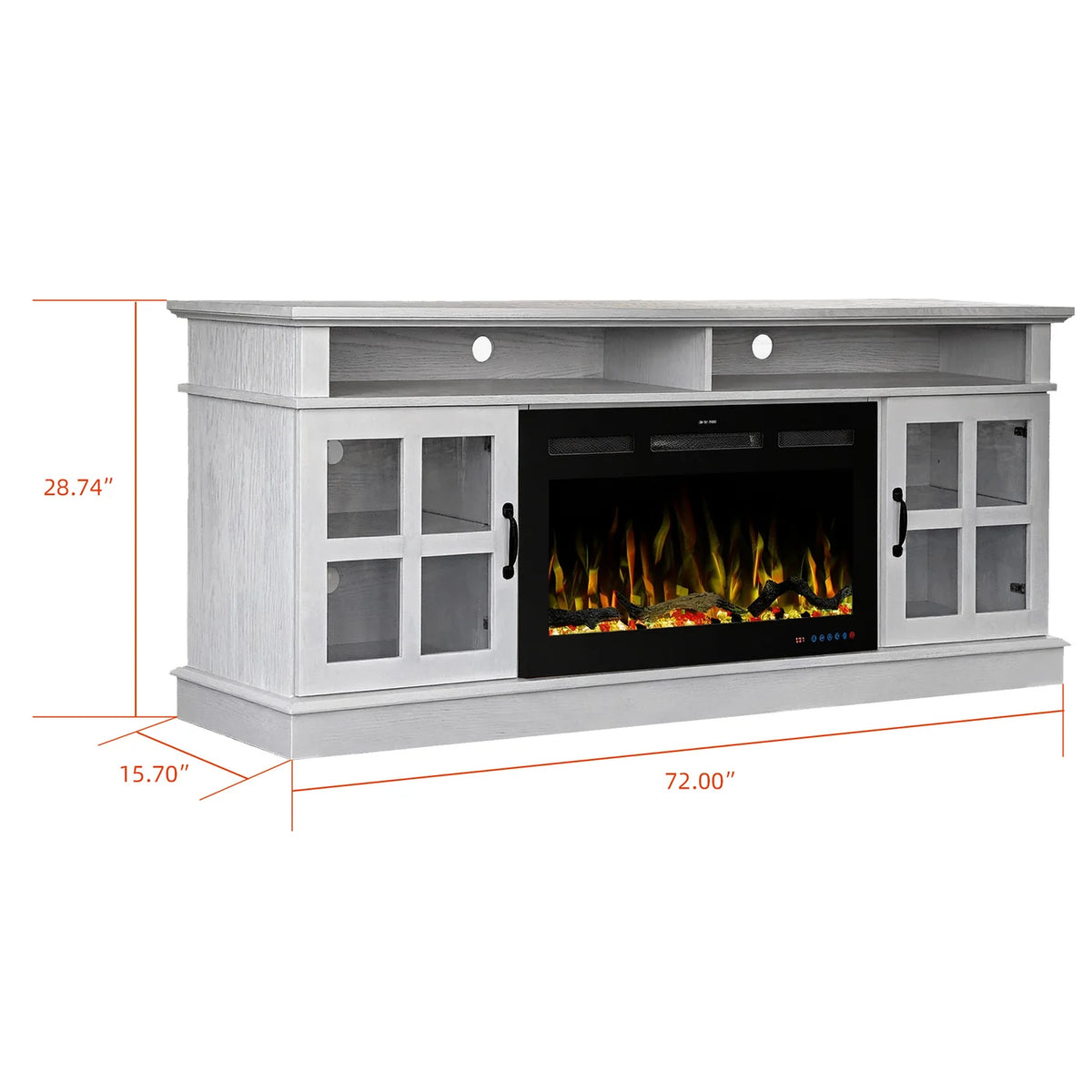 72" White Ash Wood Veneer Fireplace TV Stand