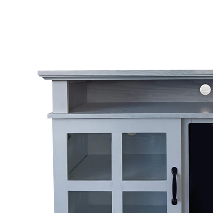 72" White Ash Wood Veneer Fireplace TV Stand