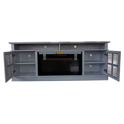 72" White Ash Wood Veneer Fireplace TV Stand