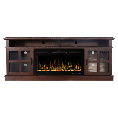72" Ash Wood Veneer Fireplace TV Stand