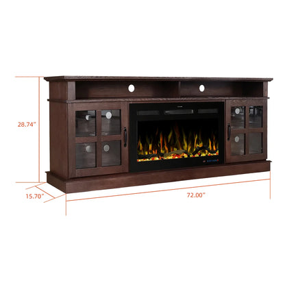 72" Ash Wood Veneer Fireplace TV Stand