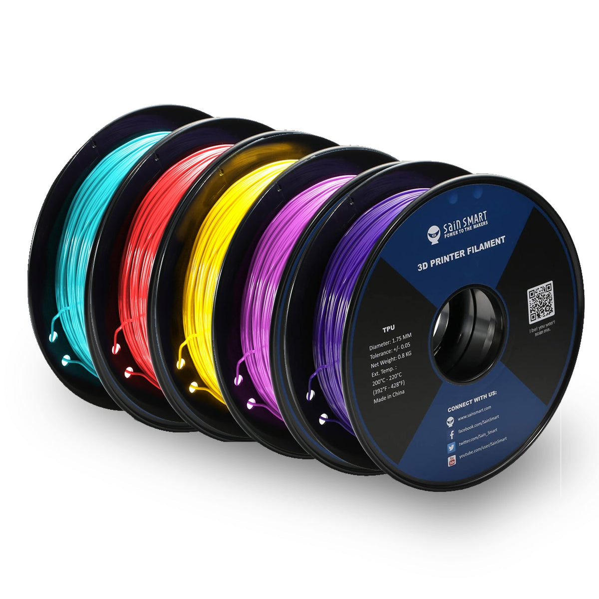 SainSmart Cyberpunk Neon TPU Filament Bundle – 5 Colors | 1.75mm Flexible 3D Printing Filament
