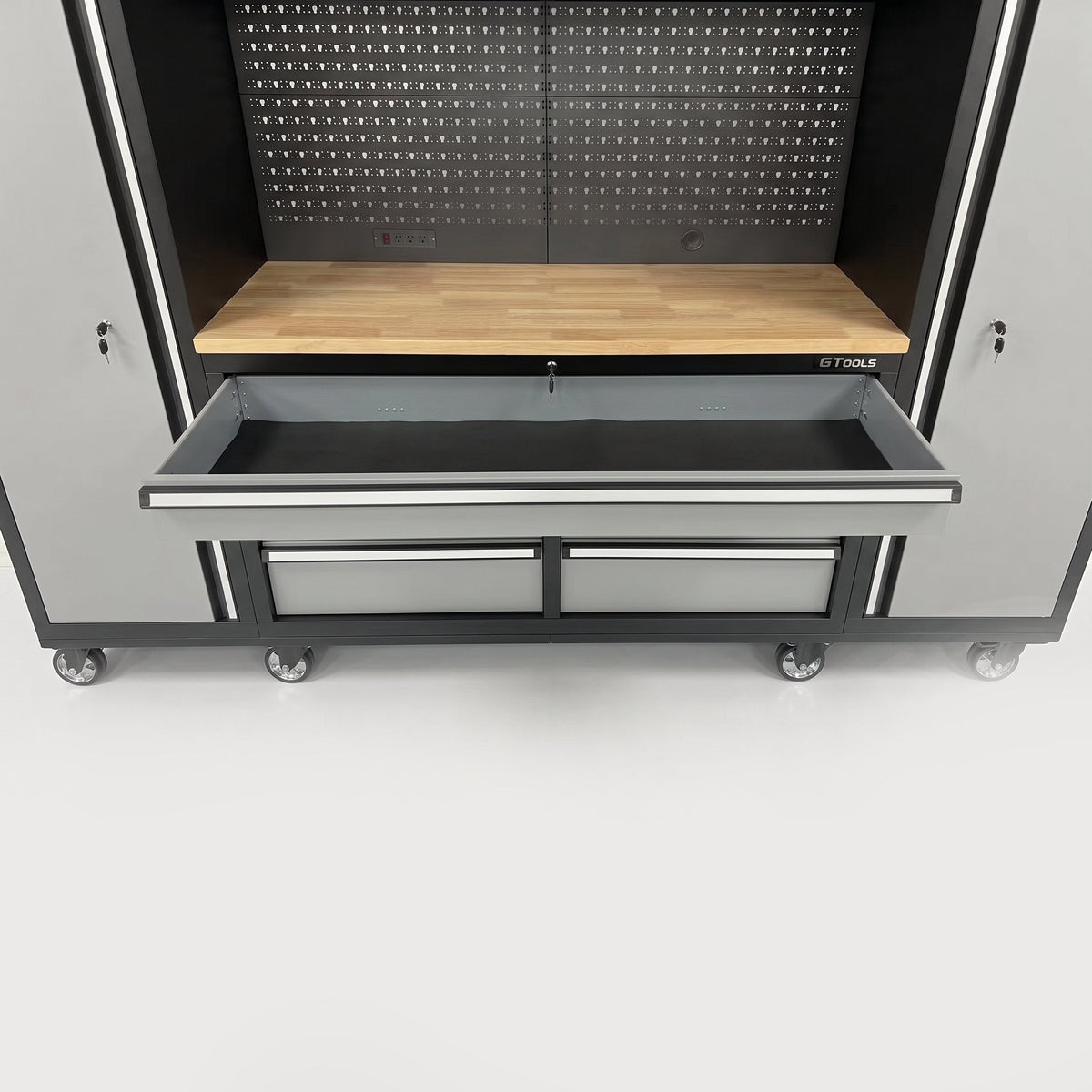 100" Rolling Tool Chest Workstation with Bench Top & Side Cabinets