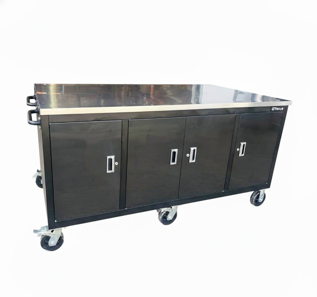 Large Steel Garage Island Workbench – Stainless Steel Top