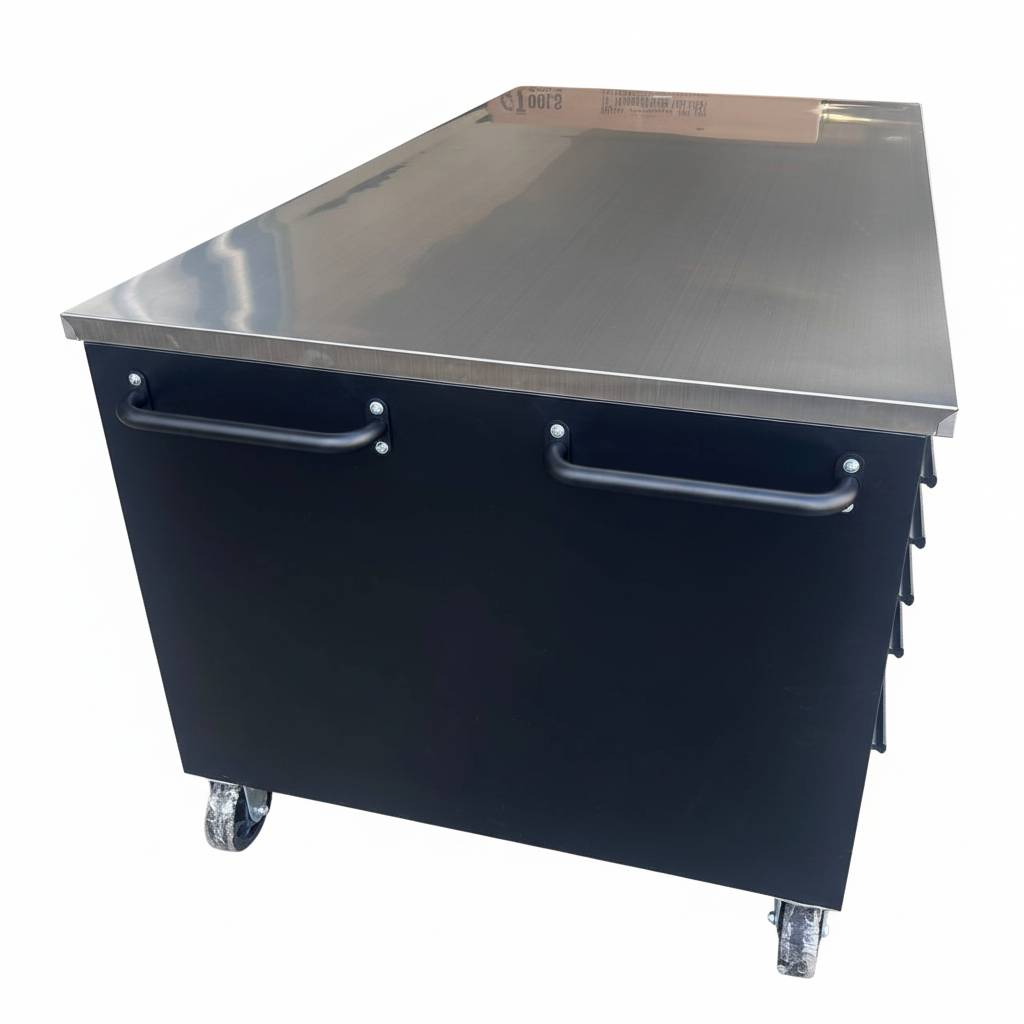 Large Steel Garage Island Workbench – Stainless Steel Top