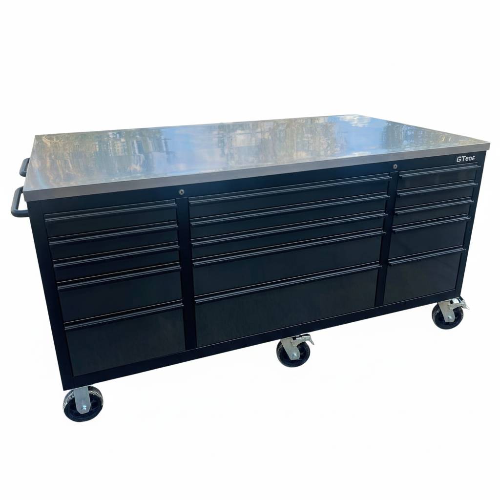 Large Steel Garage Island Workbench – Stainless Steel Top