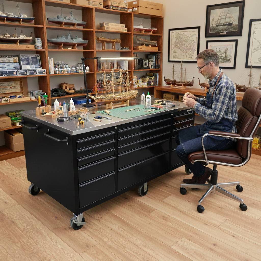 Large Steel Garage Island Workbench – Stainless Steel Top