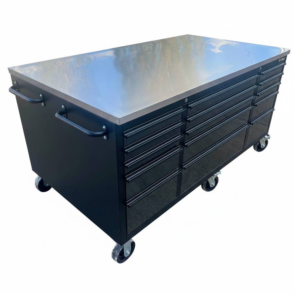 Large Steel Garage Island Workbench – Stainless Steel Top
