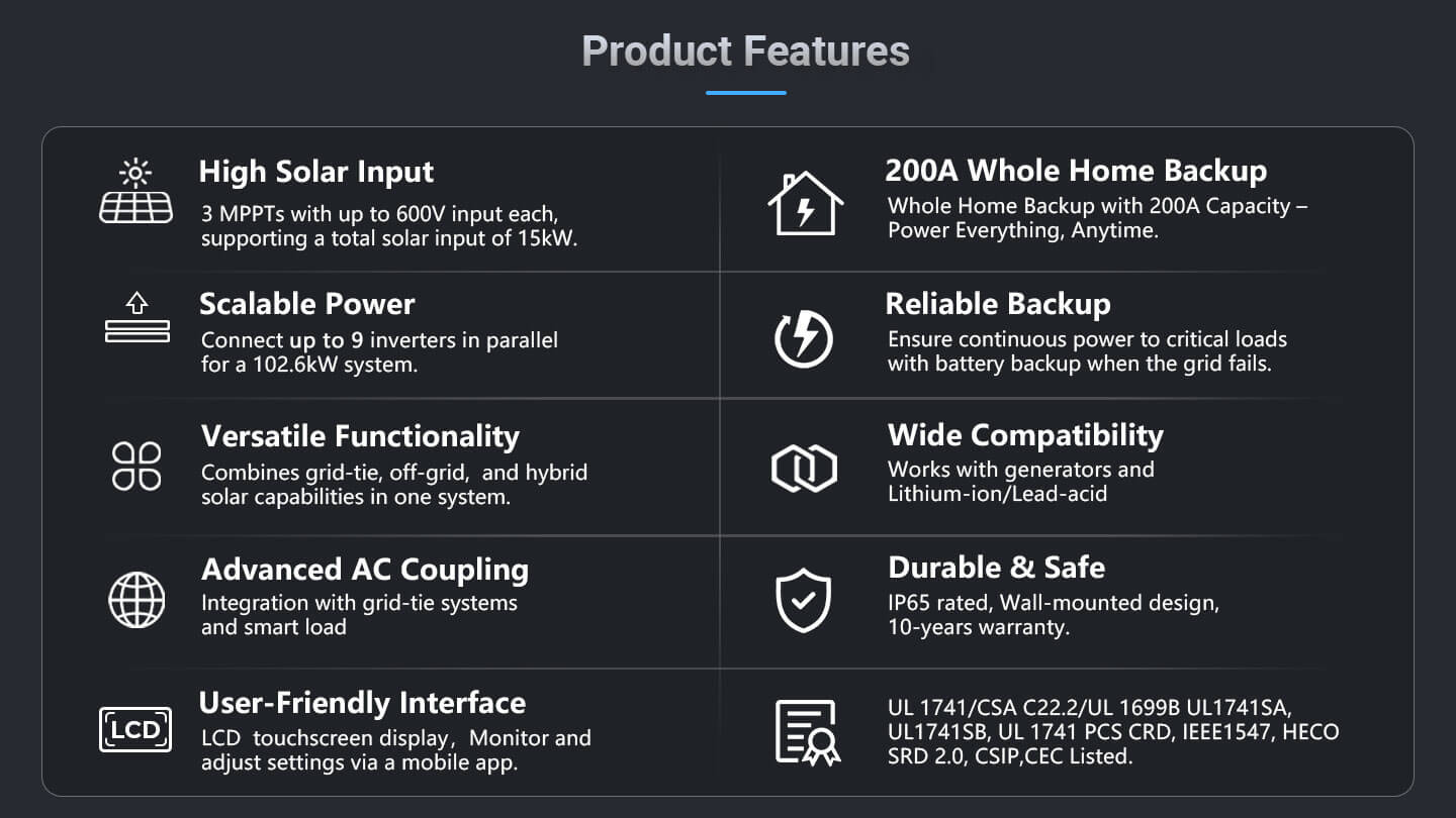 Sungold Power 11.4KW 48V Split-Phase Hybrid Solar Inverter